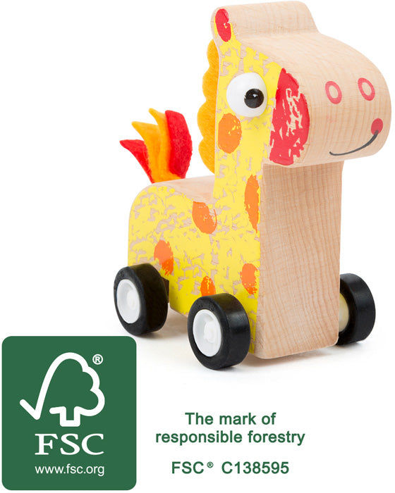 houten duwfiguur giraffe blank/geel 11 x 4,5 cm