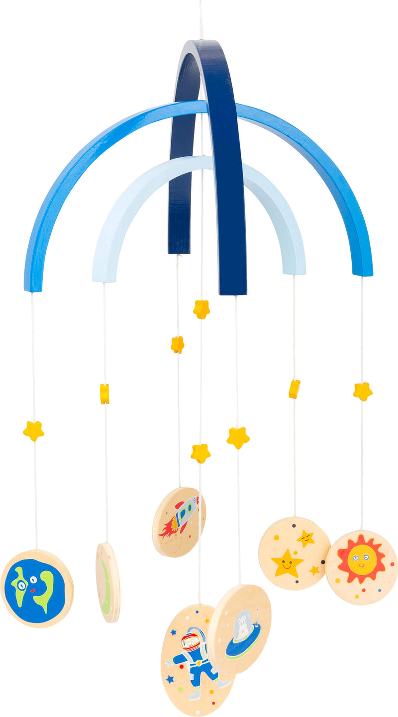 mobiel Space hout junior 49 cm blauw/blank