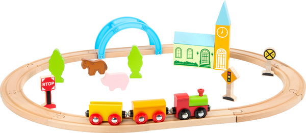 Small Foot - Houten Treinset Stad en Platteland, 24dlg.