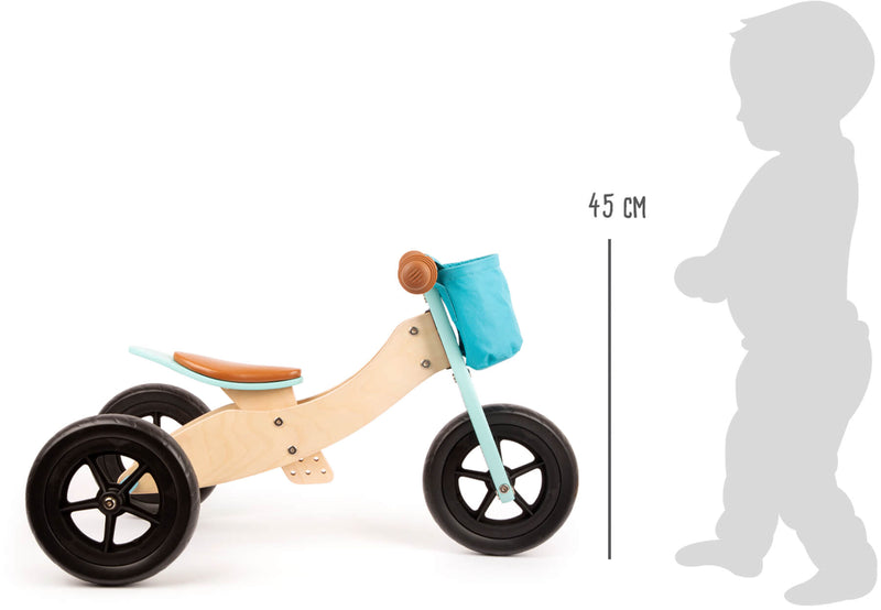 Small Foot - Houten Driewieler en Loopfiets 2in1 Maxi Turquoise
