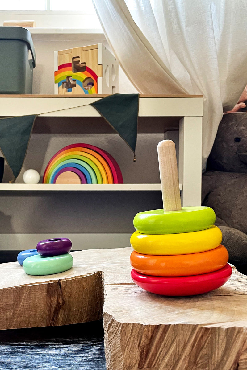 Small Foot - Houten Stapeltoren Regenboog, 7dlg.