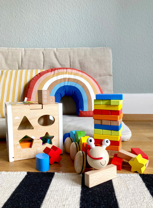 Small Foot - Houten Vormenstoof Kubus Regenboog,