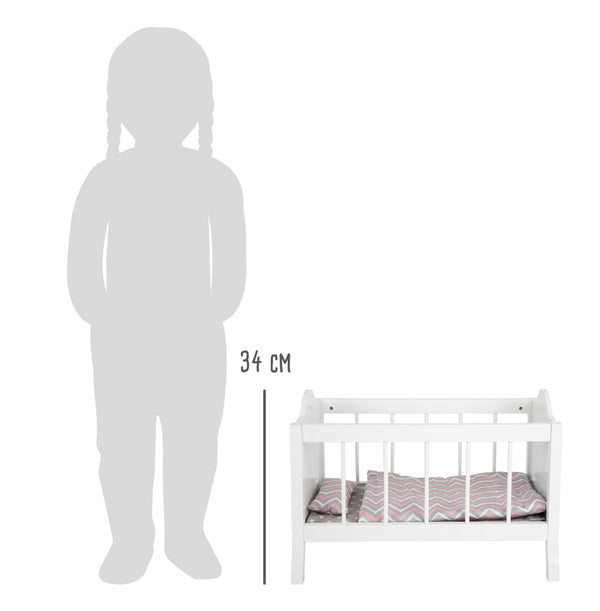 Small Foot - Houten Poppenbed Wit met Beddengoed Strepen, 4dlg.