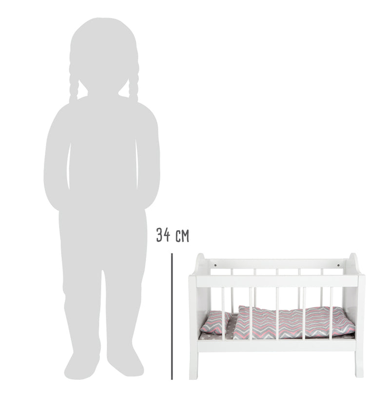 Small Foot - Houten Poppenbed Wit met Beddengoed Strepen, 4dlg.