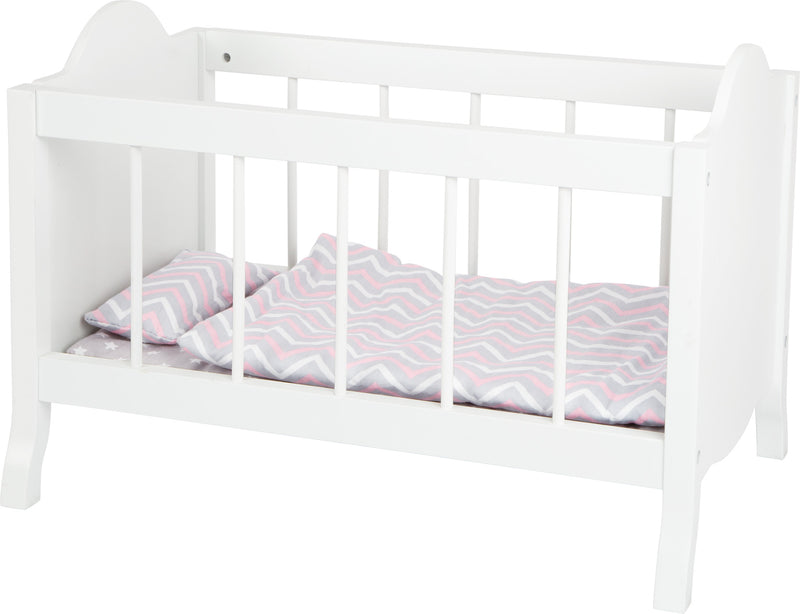 Small Foot - Houten Poppenbed Wit met Beddengoed Strepen, 4dlg.