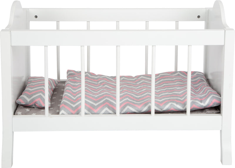 Small Foot - Houten Poppenbed Wit met Beddengoed Strepen, 4dlg.