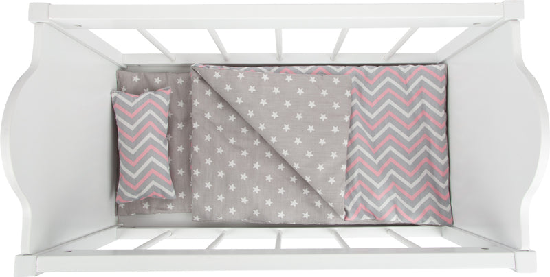 Small Foot - Houten Poppenbed Wit met Beddengoed Strepen, 4dlg.