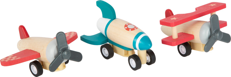 Small Foot - Houten Pull-back Vliegtuigen, Set van 3
