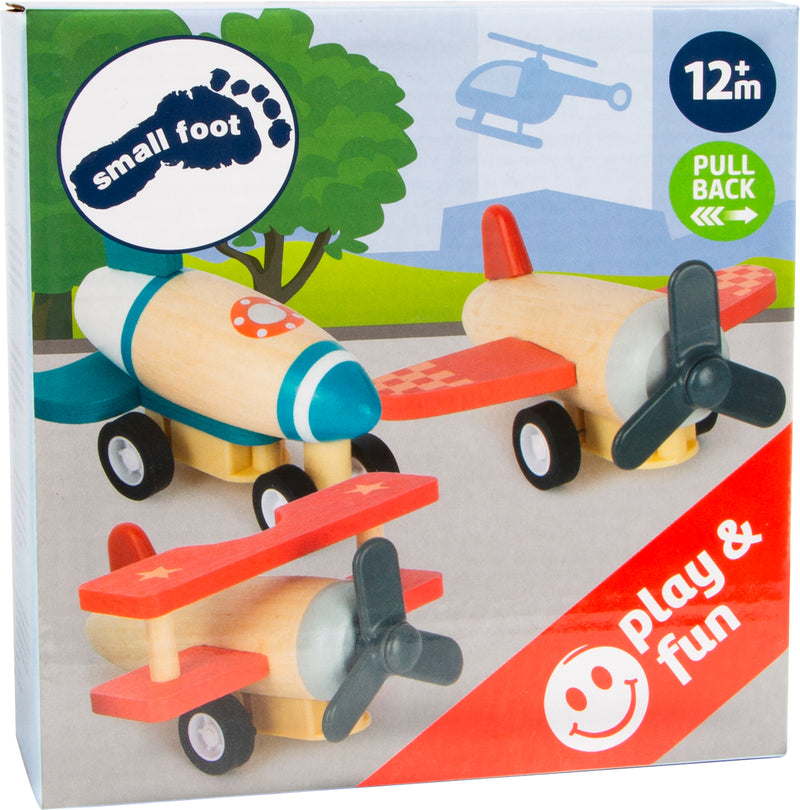 Small Foot - Houten Pull-back Vliegtuigen, Set van 3