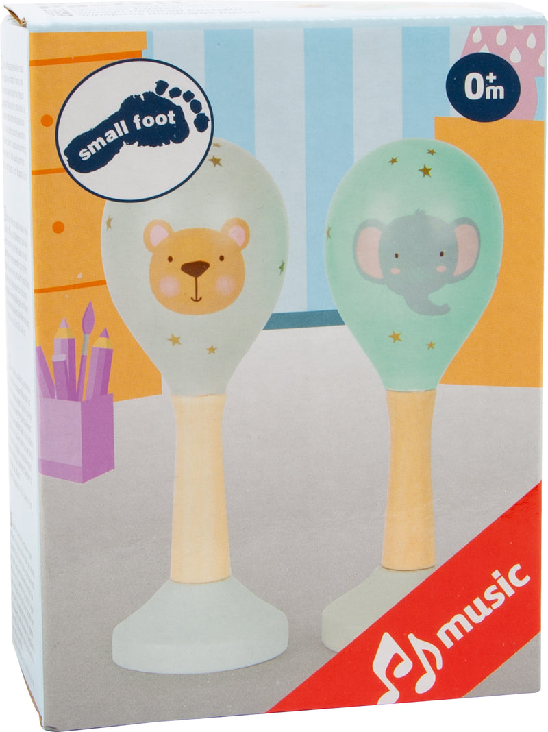 Small Foot - Houten Baby Rammelaar Maracas Dier, Set van 2
