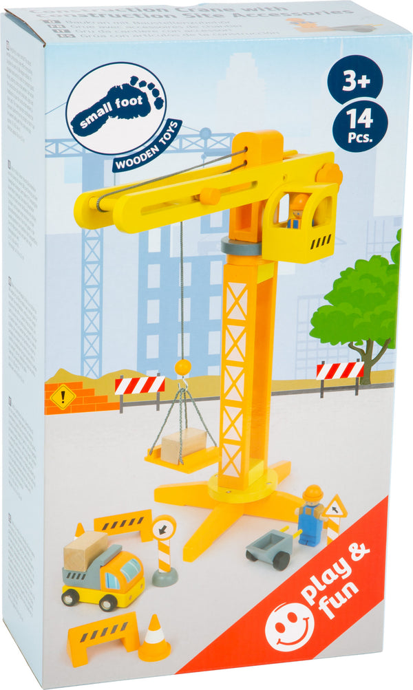 Small Foot - Houten Kraan Bouwplaats met Accessoires, 14dlg.