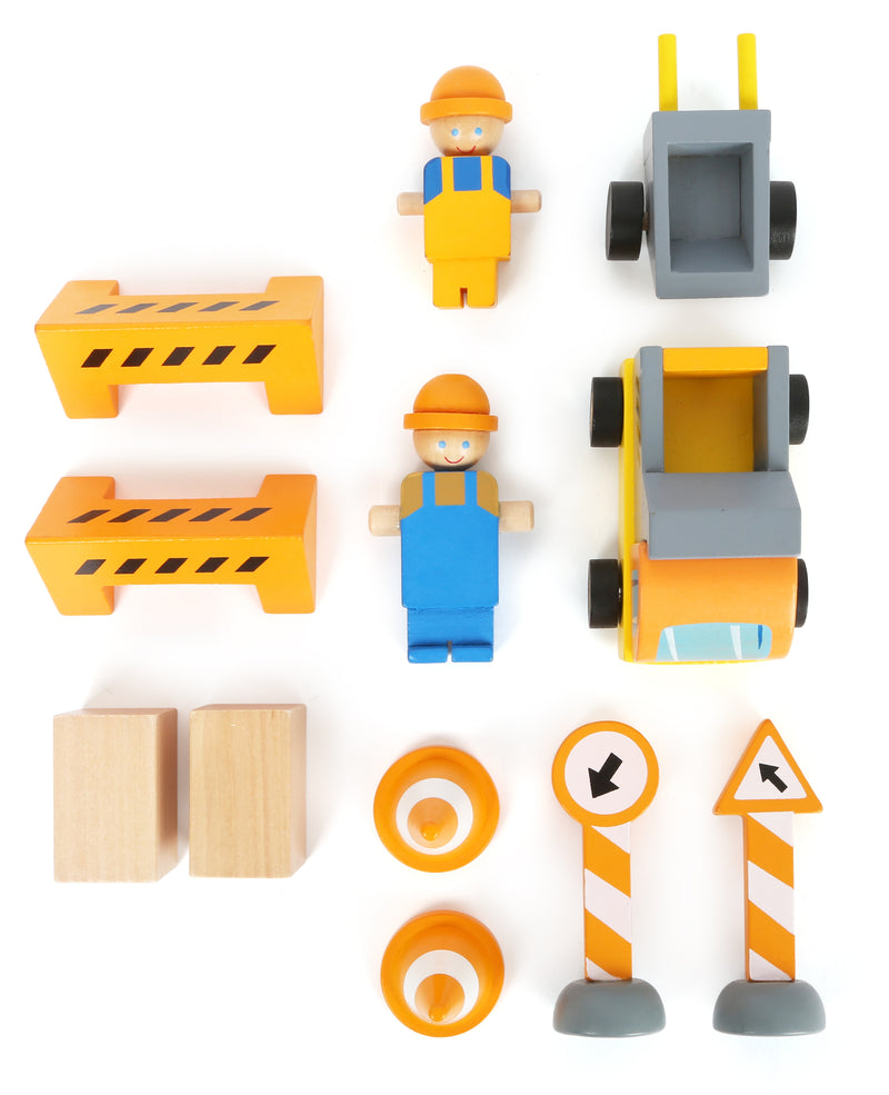 Small Foot - Houten Kraan Bouwplaats met Accessoires, 14dlg.
