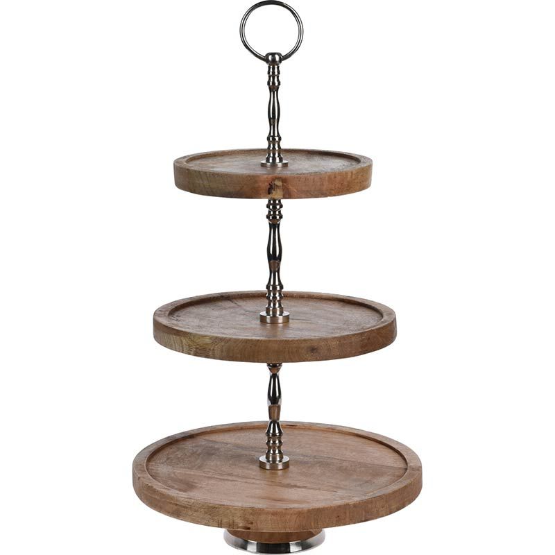 Etagere 3-laags - Mangohout met Metaal