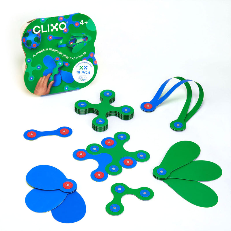 Clixo Magnetisch Bouwspeelgoed Itsy Pack Blauw/Groen, 18dlg.