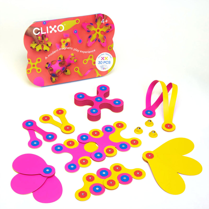 Clixo Magnetisch Bouwspeelgoed Crew Pack Roze/Geel, 30dlg.