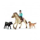 Schleich Western Ruiter met Paard + Kalf en Hond