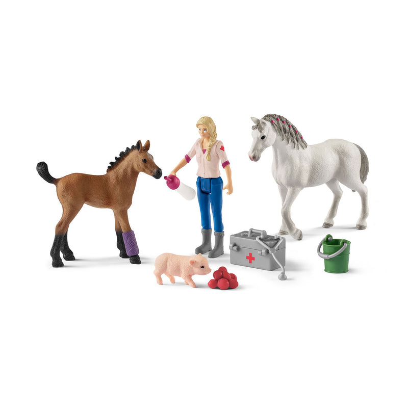 Schleich Dierenarts met Merrie en Veulen + Biggetje