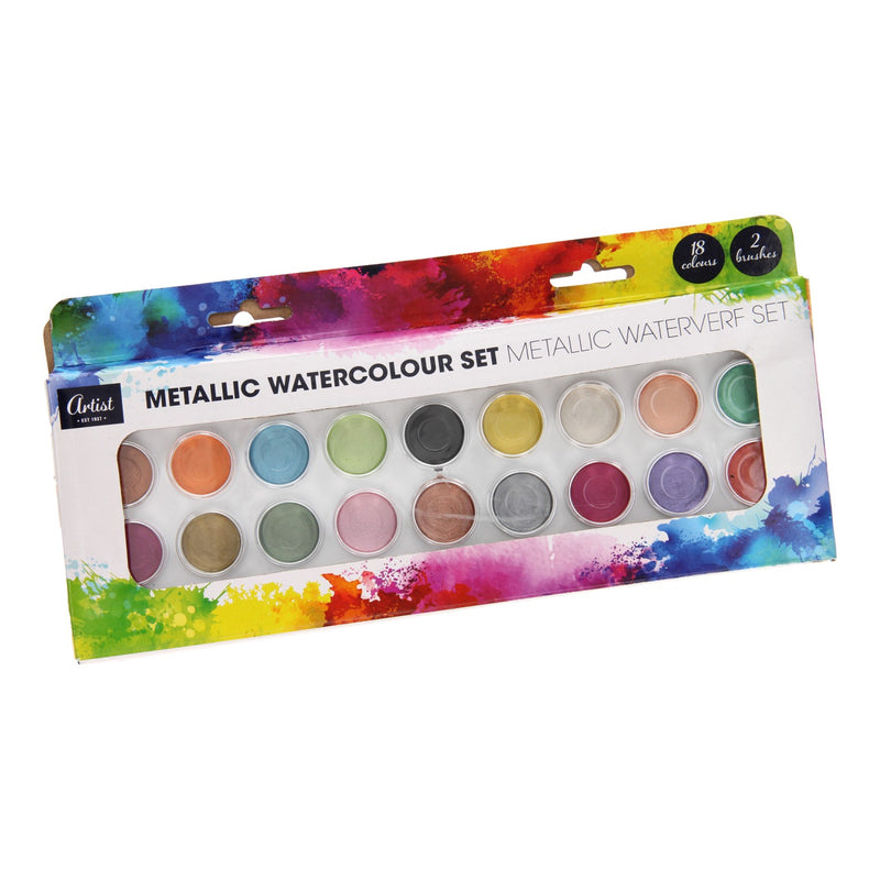 Waterverf set metallic 18-delig