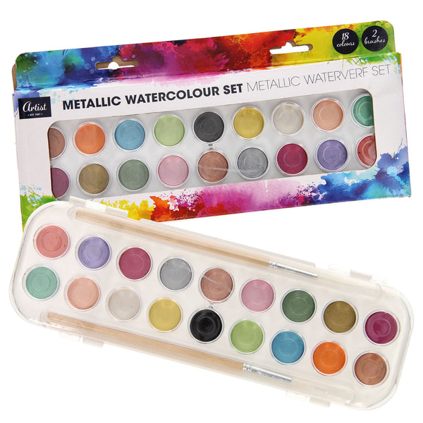 Waterverf set metallic 18-delig