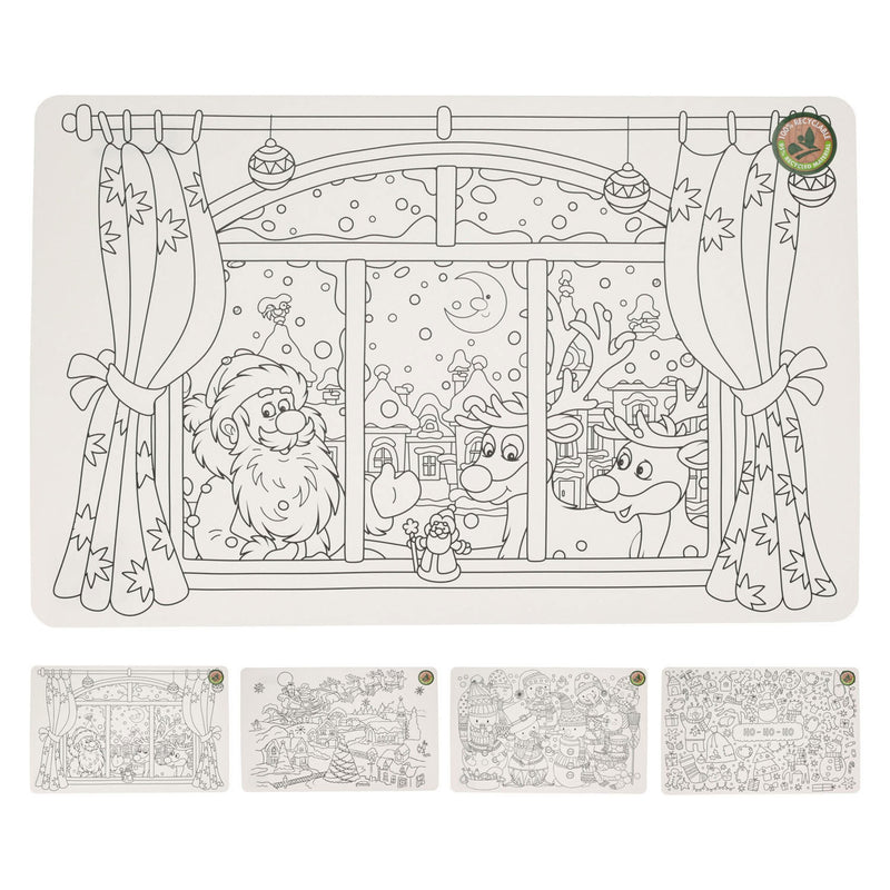 Placemat Kerst Kleurplaat, Set van 12 stuks