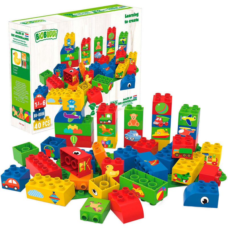 BiOBUDDi Voertuigen Blokken met Basisplaat, 40dlg.