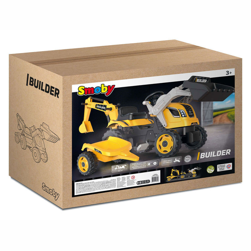 Smoby Builder Max Graafmachine Traptractor met Trailer Geel