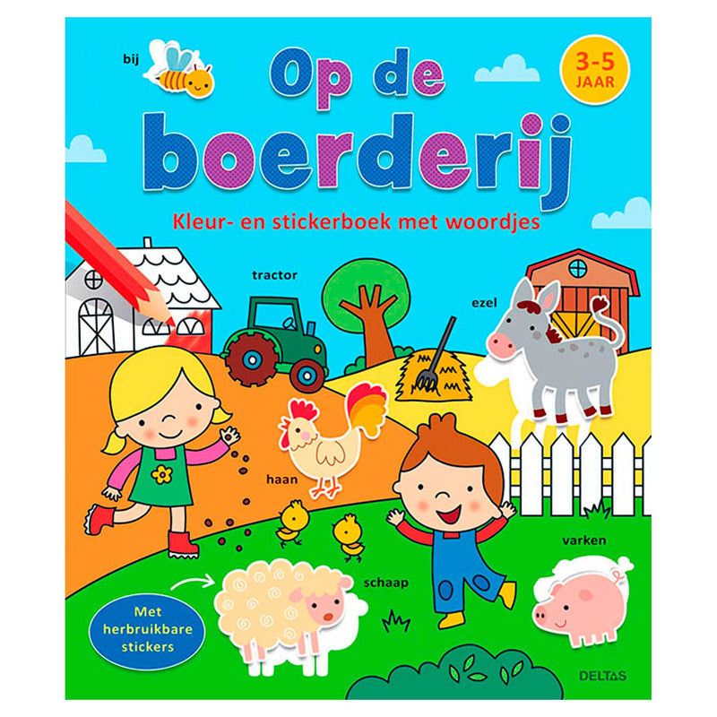 Kleur- en Stickerboek met Woordjes - Op de Boerderij