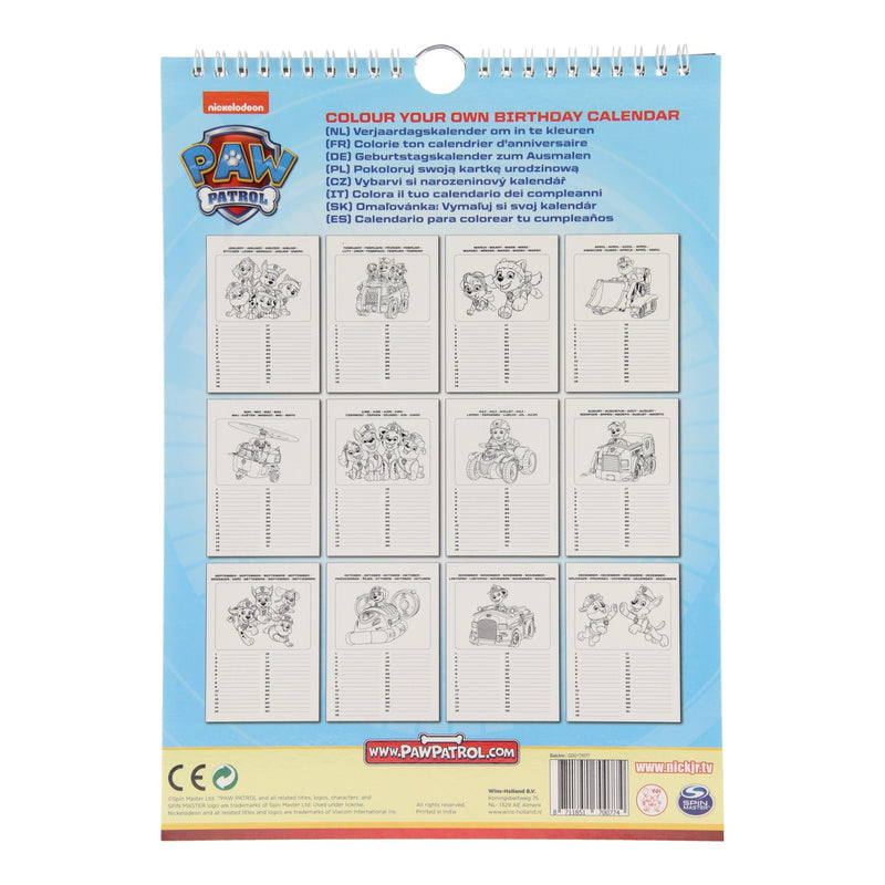 Kleur je Eigen verjaardagskalender Paw Patrol kalender