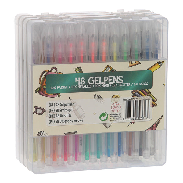 Mixed Gelpennen in Opbergkoffer, 48st.