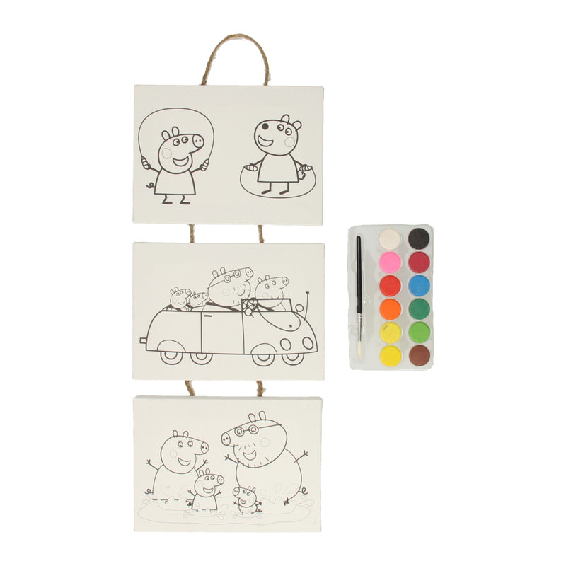 Peppa Pig 3 Canvasdoeken met Touw + Verf