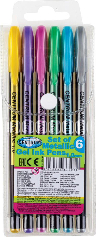 6 metallic gelpennen in etui Centr 87402