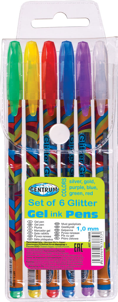 6 glitter gelpen in etui Centrum 83885