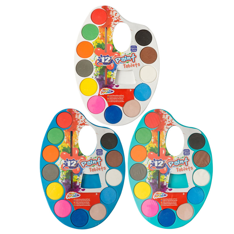 Basic Craft Waterverfpalet + Penseel 12 Kleuren