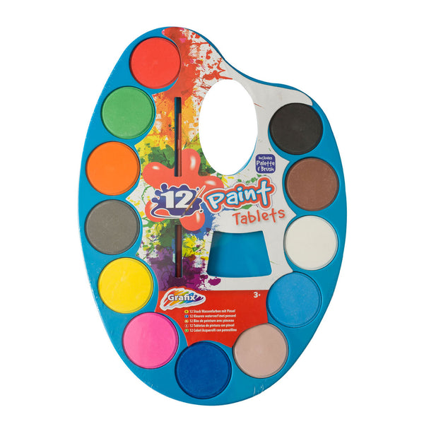 Basic Craft Waterverfpalet + Penseel 12 Kleuren
