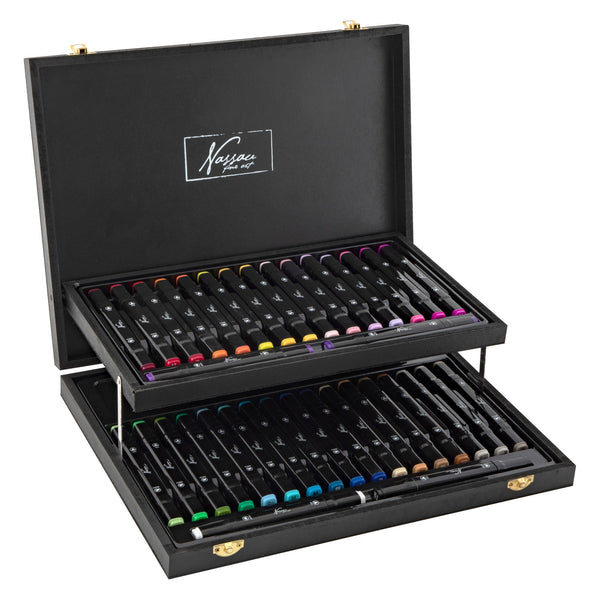 Nassau Dual Tip Markers in Houten Koffer, 36st.