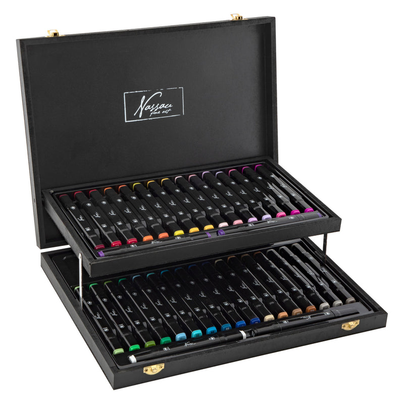 Nassau Dual Tip Markers in Houten Koffer, 36st.