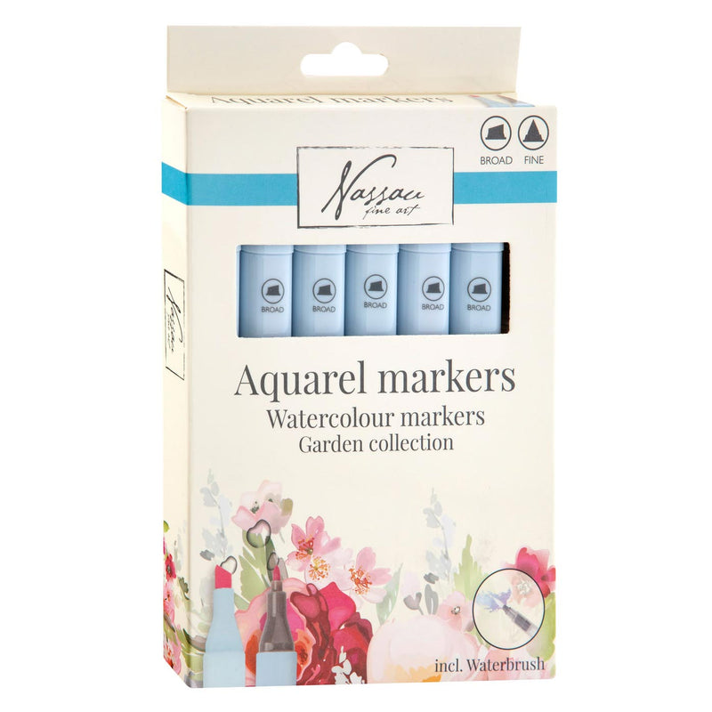 Nassau Aquarel Marker Set Dual Tip, 6st. - Tuin Kleuren
