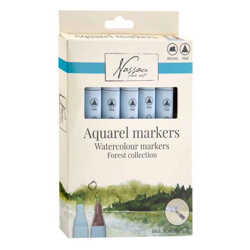 Nassau Aquarel Marker Set Dual Tip, 6st. - Bos Kleuren