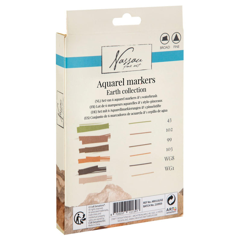 Nassau Aquarel Marker Set Dual Tip, 6st. - Aarde Kleuren