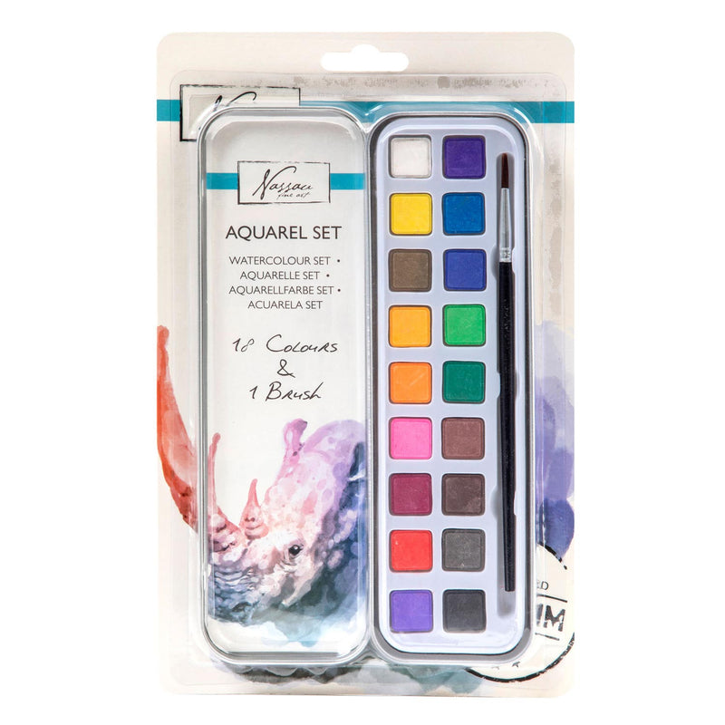 Nassau Aquarel Verfset, 18 kleuren