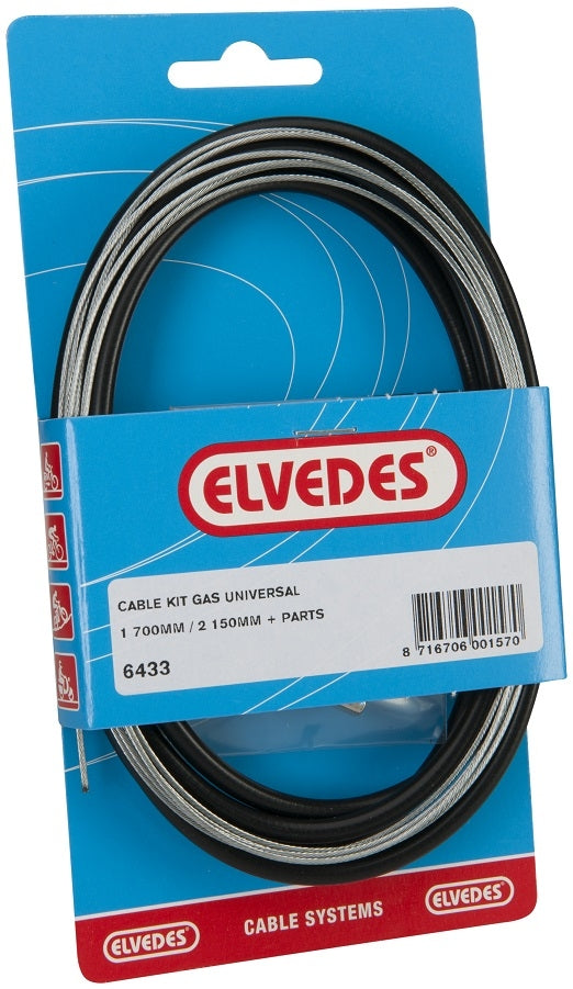 Gaskabel Elvedes universeel 1700mm / 2250mm extra flexibel verzinkt - zwart (op kaart)
