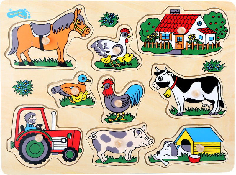 Small Foot - Houten Noppenpuzzel Boerderij, 9st.