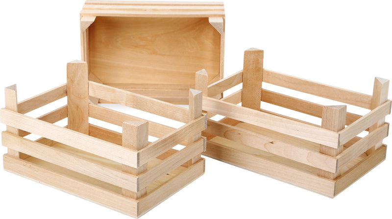 Small Foot - Houten Kratjes Groot 18x12x9,5cm, Set van 3