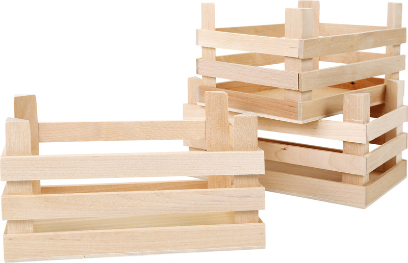 Small Foot - Houten Kratjes Groot 18x12x9,5cm, Set van 3