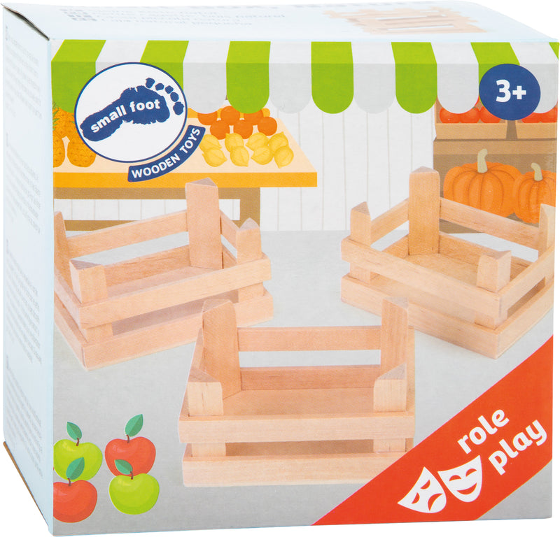 Small Foot - Houten Kratjes Klein 10x8x5,5cm, Set van 3