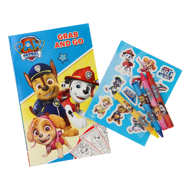 Paw Patrol Grab and Go Kleur- en Stickerset met Waskrijtjes