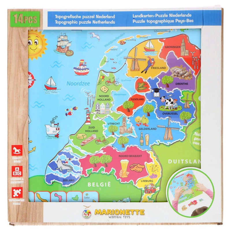 Houten Legpuzzel Landkaart Nederland, 13st.