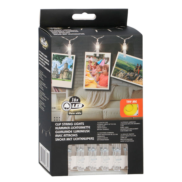 LED Lichtsnoer Knijpers met 16 LEDS Warm Wit