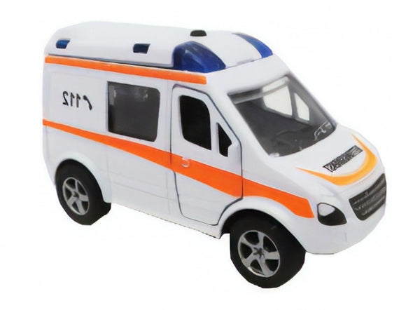 Duitse ambulance diecast pull-back 11 cm wit