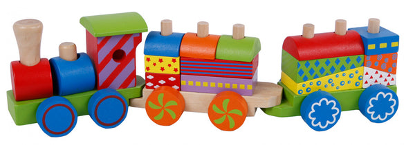 Houten Stapeltrein met 2 Wagons